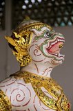 The Krabi Prap Mueang Man is one of four Krabi Class barges with the monkey god, Hanuman at the prow.<br/><br/>

Thailand's royal barges have been used in ceremonies on Bangkok's Chao Phraya River since the 18th century, but were also used prior to this period in the Ayutthayan era.<br/><br/>

The exquisitely crafted Royal Barges are a blend of craftsmanship and traditional Thai art. The Royal Barge Procession takes place rarely, typically coinciding with only the most significant cultural and religious events. During the reign of King Bhumibol Adulyadej spanning over 60 years the Procession has only occurred 16 times.<br/><br/>

The Royal Barge Procession, in the present, consists of 52 barges (51 historical Barges, and the Royal Barge the Narai Song Suban King Rama IX, built in 1994 and the only Barge built during King Bhumibol's reign) and is manned by 2,082 oarsmen. The Procession proceeds down the Chao Phraya River, from the Wasukri Royal Landing Place in Khet Dusit, Bangkok, passes the Temple of the Emerald Buddha, The Grand Palace, Wat Po and finally arrives at Wat Arun (Temple of the Dawn).