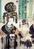 The Caos controlled Hexi and Dunhuang in the 10th century. They formed alliances with their neighbours at Khotan, often by intermarriage. The Cao womenfolk portrayed in the Mogao Caves were all painted with elaborate attire and jewelry. Even the make-up on their faces is still clearly visible today.