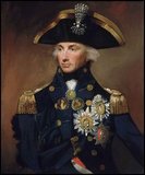 Horatio Nelson, 1st Viscount Nelson, 1st Duke of Bronté, KB (29 September 1758–21 October 1805) was an English flag officer famous for his service in the Royal Navy, particularly during the Napoleonic Wars. He was noted for his inspirational leadership and having a superb grasp of strategy and unconventional tactics, which resulted in a number of decisive naval victories. He was wounded several times in combat, losing one arm and the sight in one eye. Of his several victories, the most well known and notable was The Battle of Trafalgar in 1805, at the end of which he was shot and killed.