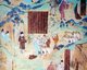 China: A group of bandits holding up a caravan of travellers on the Silk Road. Mogao Caves, Dunhuang, 8th century